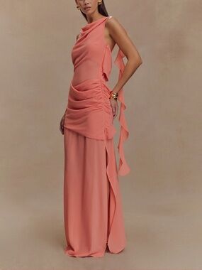 meshki draped dress in coral